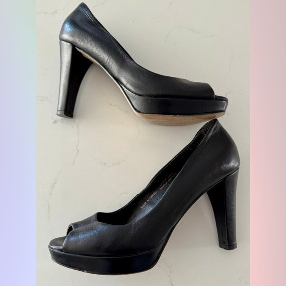 Le Château Black Leather Peep-Toe Pumps – Size 38 - Picture 4 of 6